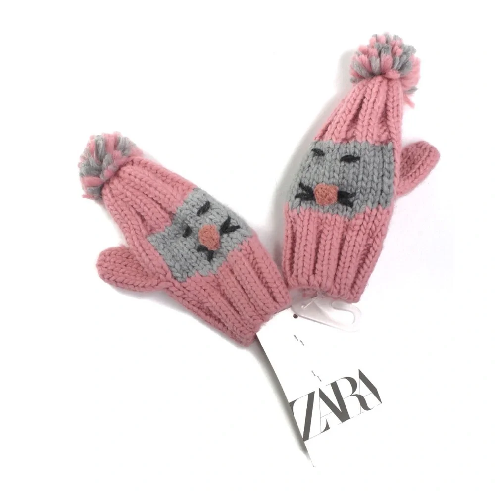Zara Baby NWT Cat Appliqué Mittens 12-24 Months